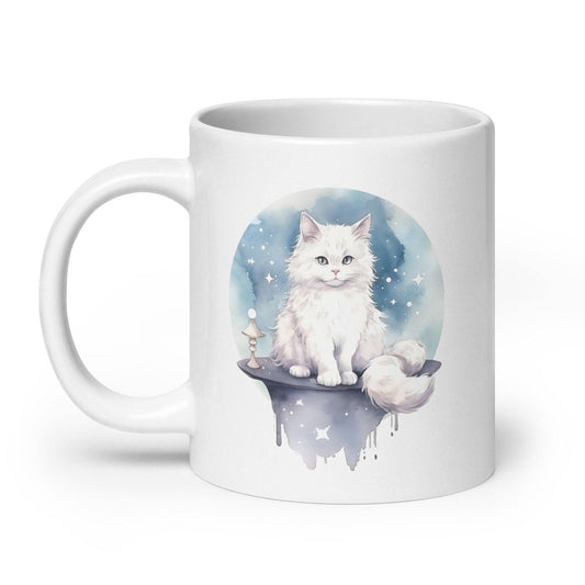 Cute Cat Mug - Handcrafted Celestial Cat Ceramic Cup - 