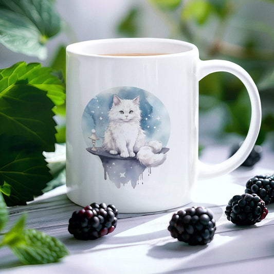 Cute Cat Mug - Handcrafted Celestial Cat Ceramic Cup - 