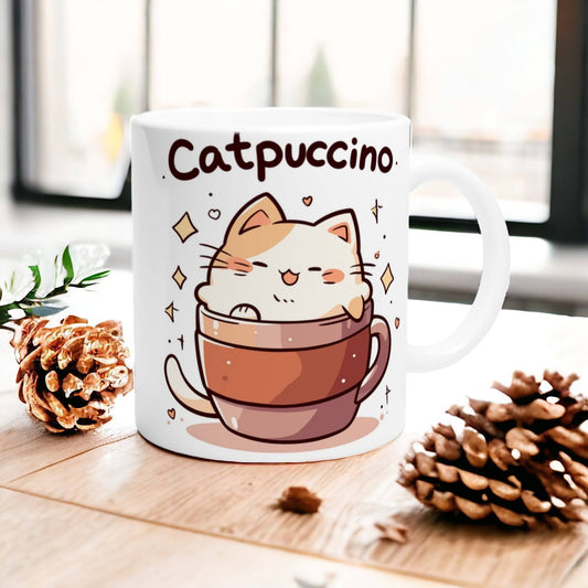 Kawaii Catpuccino Mug - Charming Coffee Cat Cup Design - 