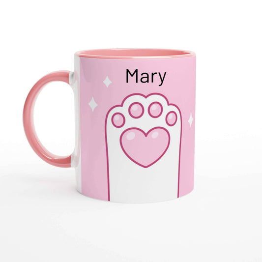 Kawaii Paws Personalized Mug - Pink Ceramic Cup with Custom Name - 