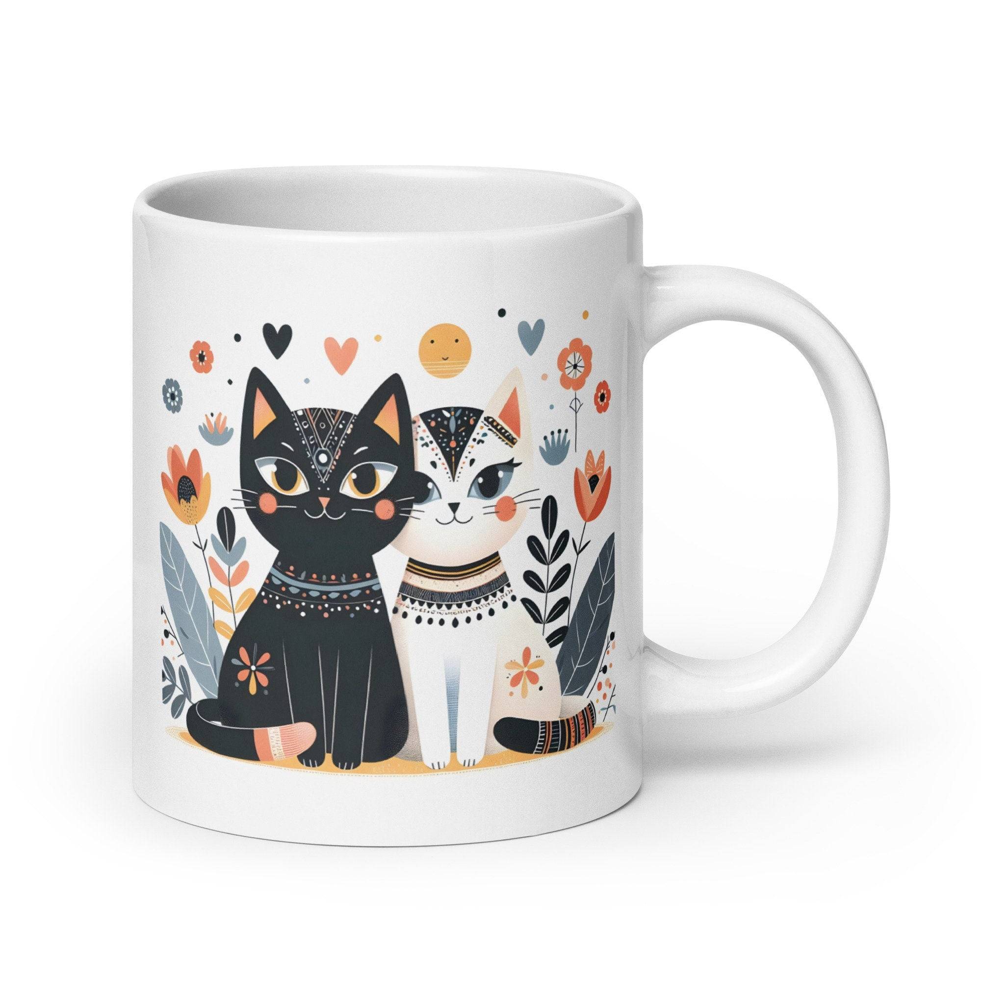 Cat Couple Mug - Minimalist Boho Style, Perfect Coffee Cup for Cat Lovers, Unique Anniversary Gift Littlecutiepaws
