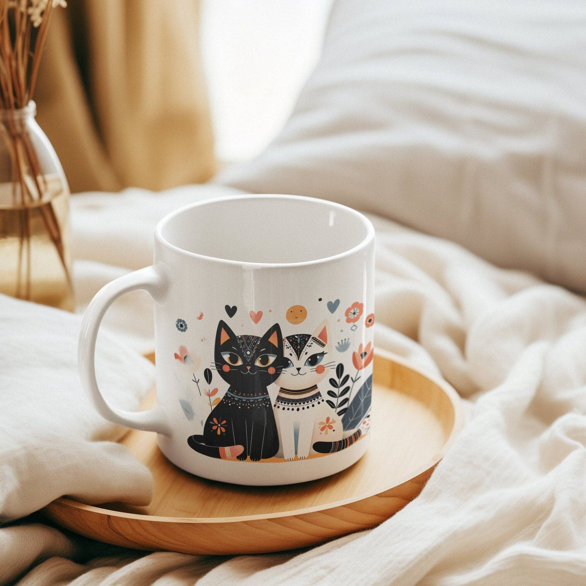 Cat Couple Mug - Minimalist Boho Style, Perfect Coffee Cup for Cat Lovers, Unique Anniversary Gift Littlecutiepaws