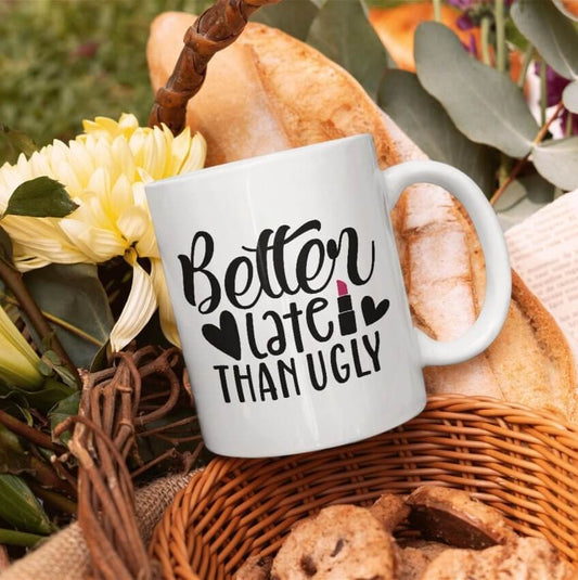 Funny Late Mug - 'Better Late Than Ugly' Quote Cup, Ideal for Morning Coffee & Gag Gift for Coworkers Littlecutiepaws