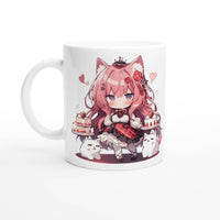 a white coffee mug with an anime character on it