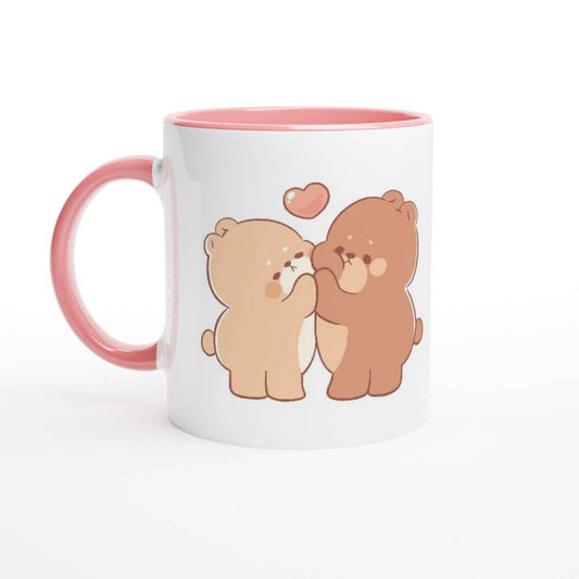 Adorable Bear Duo Ceramic Mug - Charming Glossy White 11oz Drinkware with Vibrant Color Highlights - 