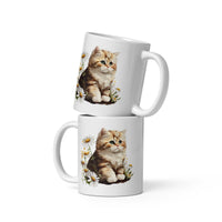 Cat Ceramic Coffee Mug - Charming Floral Cat Cup -