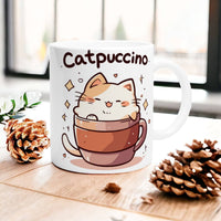 a coffee mug with a cat in a cup