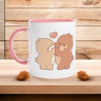 Adorable Bear Duo Ceramic Mug - Charming Glossy White 11oz Drinkware with Vibrant Color Highlights 