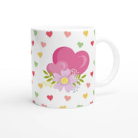 Colorful Mother's Day Mug: Vibrant 'Mom' Design with Hearts and Flowers