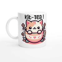 a white coffee mug with a cat in it