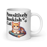 Cat Book Mug - "Pawsitively Bookish" Ceramic Coffee Cup, Perfect for Reading Enthusiasts, Unique Gift for Cat Lovers 