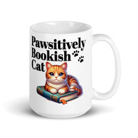 Cat Book Mug - "Pawsitively Bookish" Ceramic Coffee Cup, Perfect for Reading Enthusiasts, Unique Gift for Cat Lovers 
