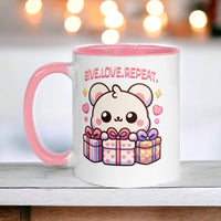 Kawaii Bear Mug Give.Love.Repeat Design - Colorful Ceramic
