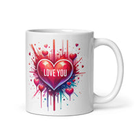 a white coffee mug with the words love you on it